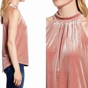 New With Tags NWT Nordstrom Gibson Velvet Tie Back Bow Halter Top Sz XS